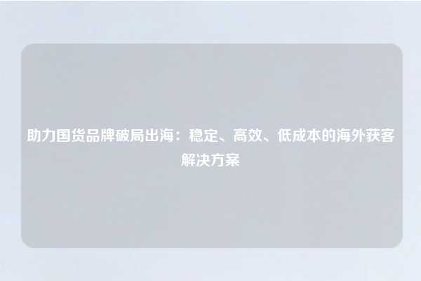 助力国货品牌破局出海：稳定、高效、低成本的海外获客解决方案