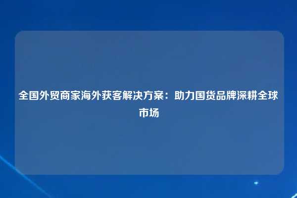 全国外贸商家海外获客解决方案：助力国货品牌深耕全球市场