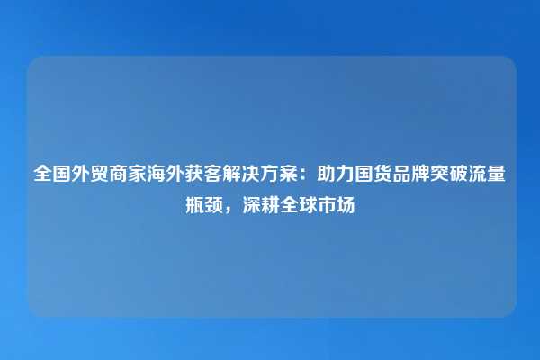 全国外贸商家海外获客解决方案：助力国货品牌突破流量瓶颈，深耕全球市场