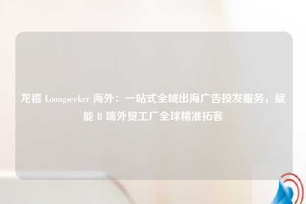 龙禧 Loongseeker 海外：一站式全域出海广告投发服务，赋能 B 端外贸工厂全球精准拓客