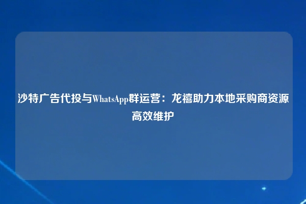 沙特广告代投与WhatsApp群运营：龙禧助力本地采购商资源高效维护
