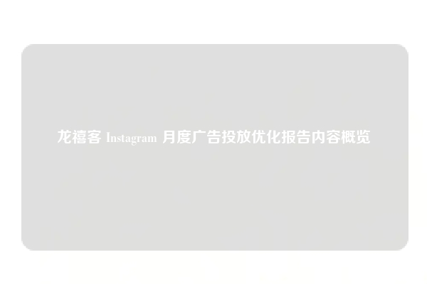 龙禧客 Instagram 月度广告投放优化报告内容概览