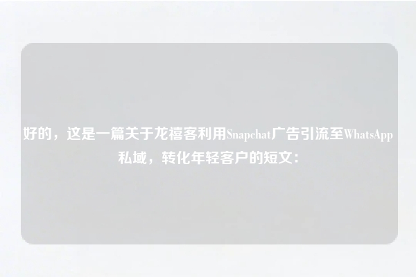 好的，这是一篇关于龙禧客利用Snapchat广告引流至WhatsApp私域，转化年轻客户的短文：