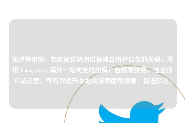 在沙特市场，物流配送透明度是建立用户信任的关键。龙禧 Loongseeker 海外一站式全域出海广告投发服务，结合独立站运营，可有效提升本地物流页面可信度，促进转化。