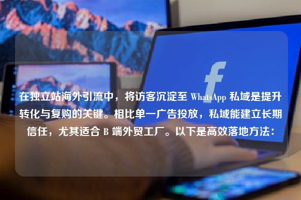 在独立站海外引流中，将访客沉淀至 WhatsApp 私域是提升转化与复购的关键。相比单一广告投放，私域能建立长期信任，尤其适合 B 端外贸工厂。以下是高效落地方法：