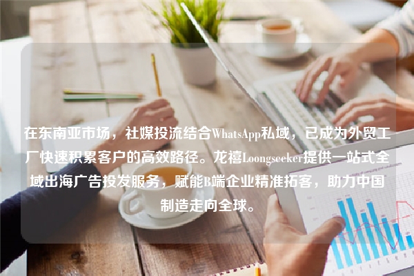 在东南亚市场，社媒投流结合WhatsApp私域，已成为外贸工厂快速积累客户的高效路径。龙禧Loongseeker提供一站式全域出海广告投发服务，赋能B端企业精准拓客，助力中国制造走向全球。